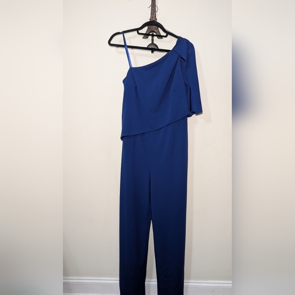 Adrianna Papell Pants - Adrianna Papell Royal Blue Asymmetrical One-Shoulder Jumpsuit Women's Size 14